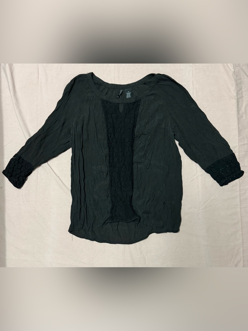 new directions Black Lace-Front Scoop Neck Blouse